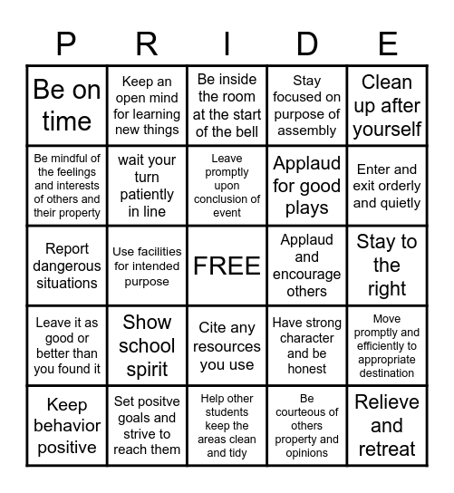 PBIS Bingo Card