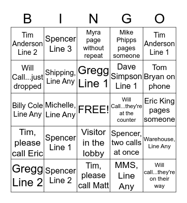 WIG Pager Bingo Card