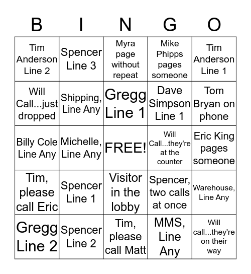 WIG Pager Bingo Card