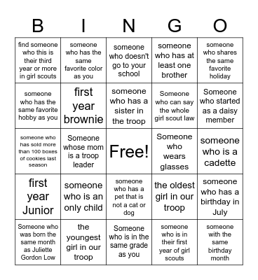 Girl Scout Bingo Card