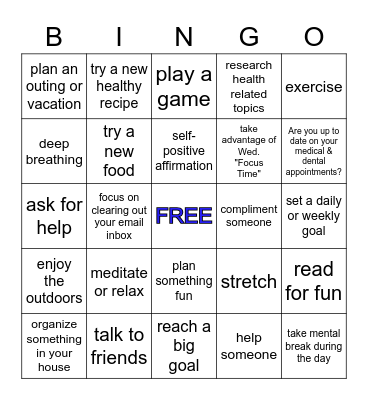 Wellness Challenge Bingo Olympics Bingo Card