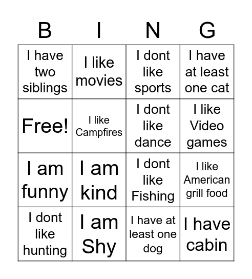 Logan Jones Bingo Card