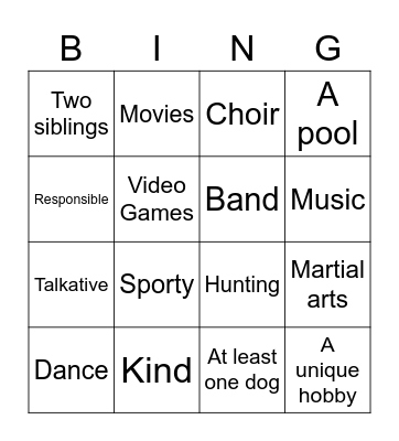 Ava Cole Bingo Card