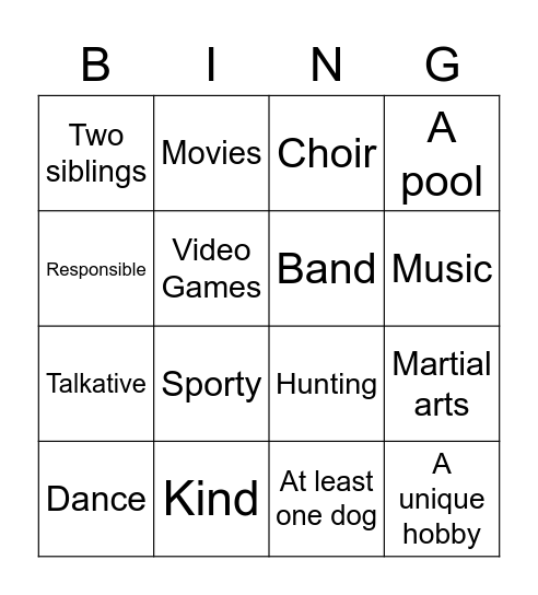 Ava Cole Bingo Card