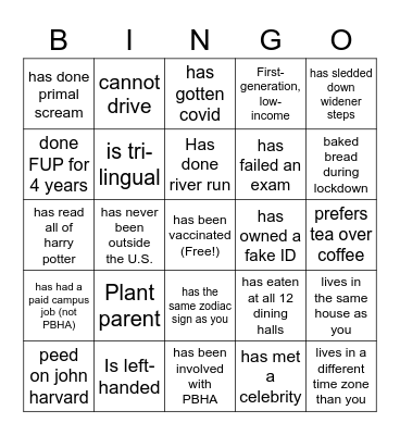 FUP Leaders 2021 Bingo Card