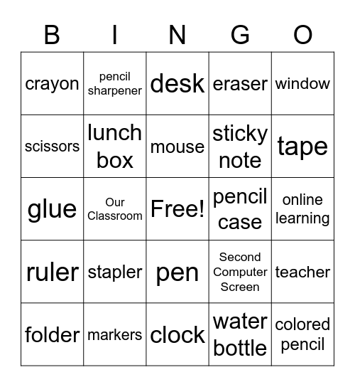 Back to School Bingo Card