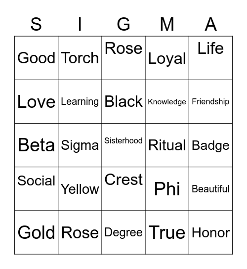 Xi Beta Eta Bingo Card