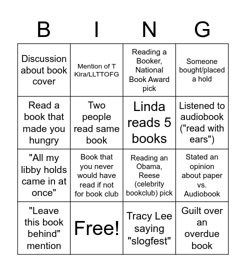 Extra Credit Book Club Bingo Card