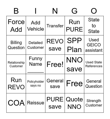 GEICO BINGO Card