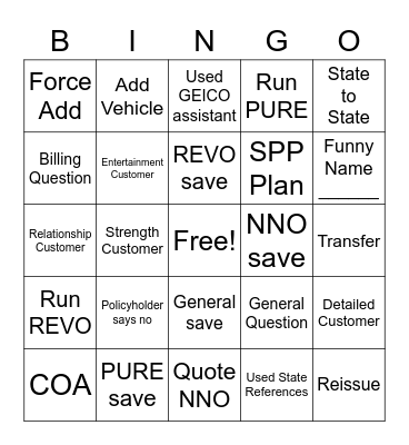 GEICO BINGO Card