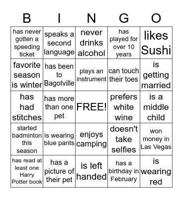 Find Someone Who Bingo Card