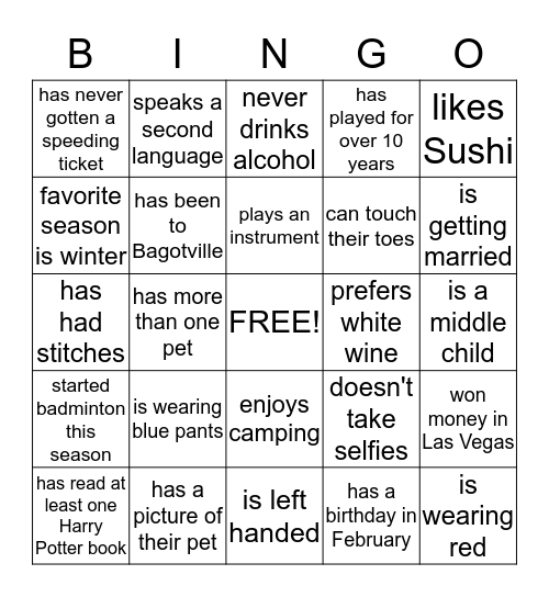 Find Someone Who Bingo Card