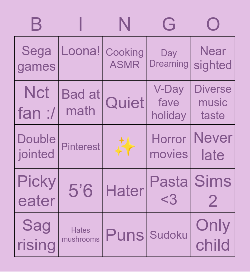 Payten~ Bingo Card