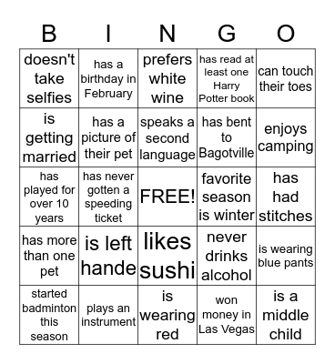 Find Someone Who Bingo Card