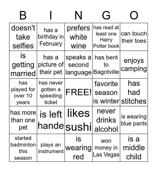 Find Someone Who Bingo Card