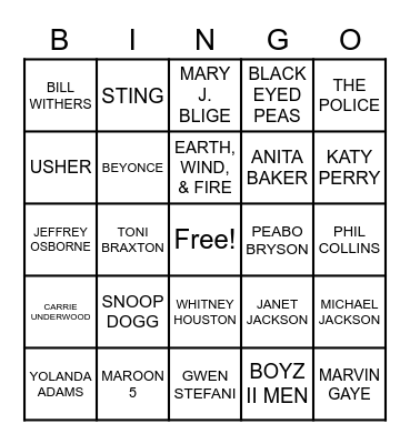 Musical Bingo Card