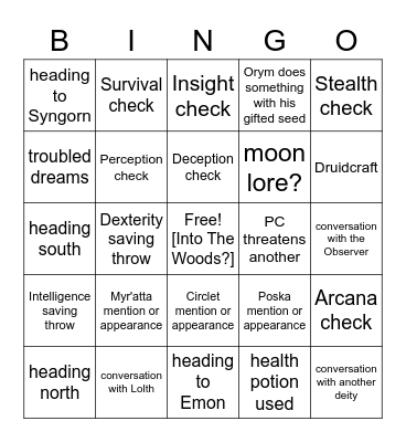 I Miss Fy'ra Rai Already [Critical Role EXU 1.07] Bingo Card