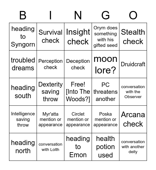 I Miss Fy'ra Rai Already [Critical Role EXU 1.07] Bingo Card