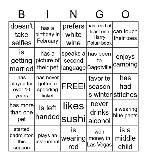 Find Someone Who Bingo Card