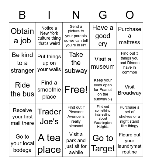 Ryann's in New York!!! Bingo Card