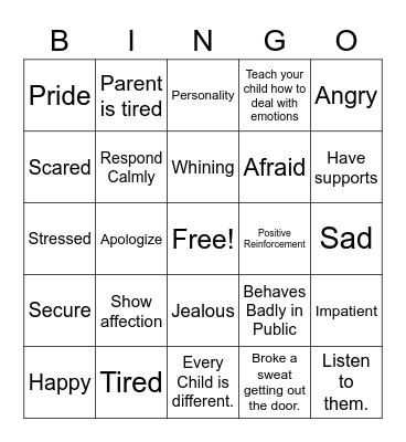 Emotions Bingo Card