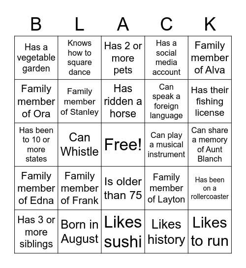 100th Black Family Reunion Bingo Card