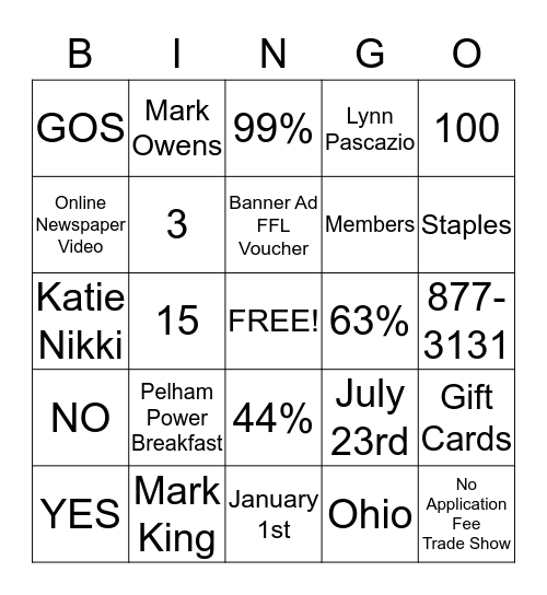 Greater Greer Chamber Bingo Card