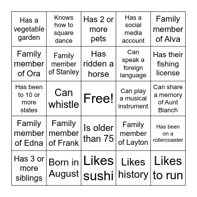 100th Black Family Reunion Mixer Bingo Card