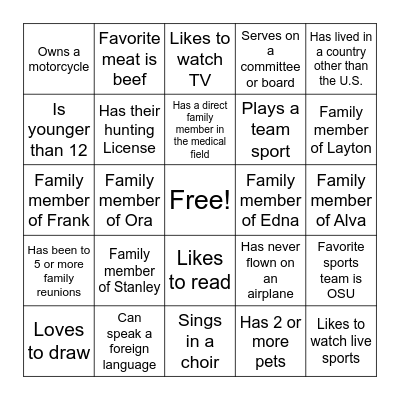 100th Black Family Reunion Mixer Bingo Card