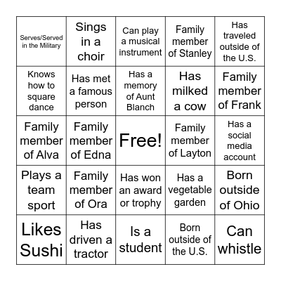 100th Black Family Reunion Mixer Bingo Card