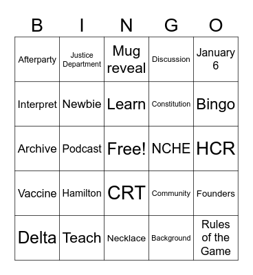Aug 6, 2021 HMSDC Bingo - Prerecorded Edition Bingo Card