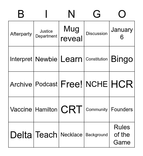 Aug 6, 2021 HMSDC Bingo - Prerecorded Edition Bingo Card