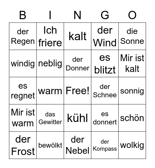 das Wetter 2 Bingo Card