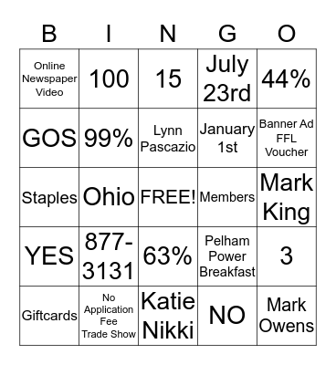 Greater Greer Chamber Bingo  Bingo Card