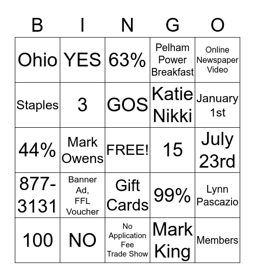 Greater Greer Chamber Bingo Card