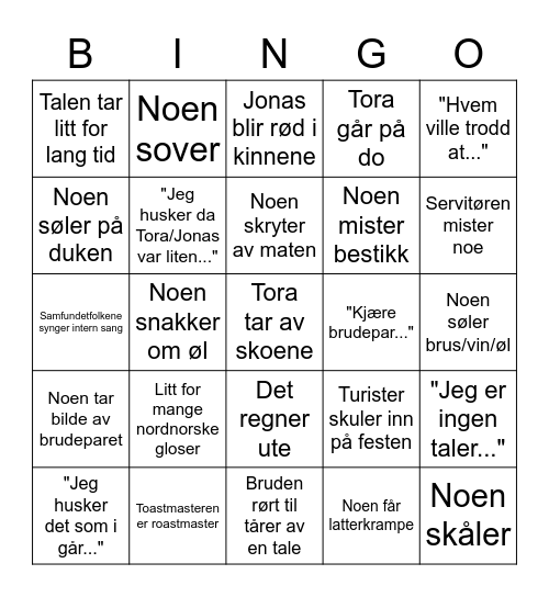 Bryllupsbingo Card