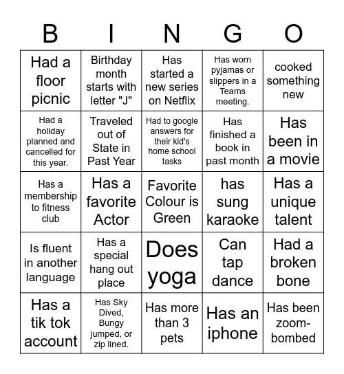 Ice-Ice Breaker! Bingo Card