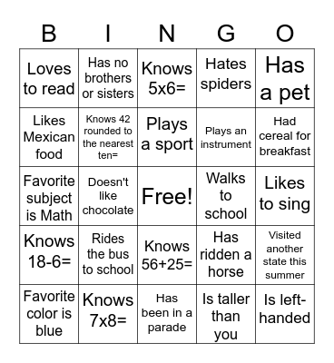 Getting to Know My Classmates!! Bingo Card