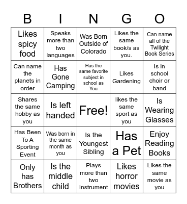 Find Someone Who Bingo Card