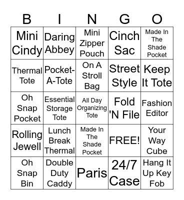 Thirty-One Gifts Bingo Card