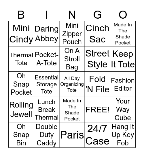 Thirty-One Gifts Bingo Card