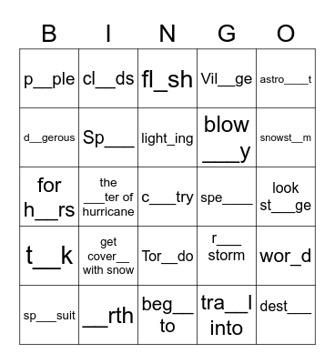 words Bingo Card