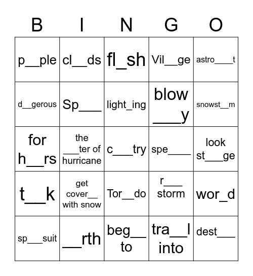 words Bingo Card