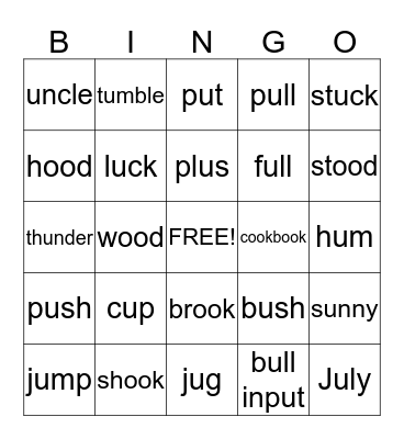 Short u Bingo Card