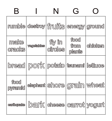 unit 6 and 7 words list prek4 Bingo Card