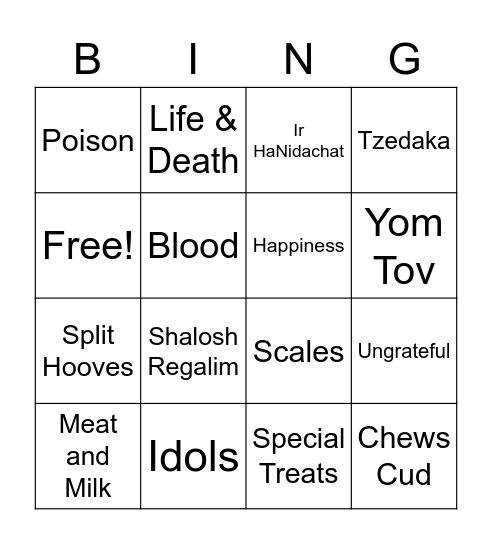 Parshat Re'eh Bingo Card