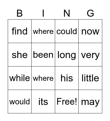 sight words July 2021 Bingo Card