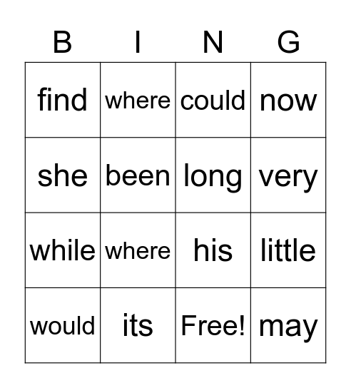 sight words July 2021 Bingo Card