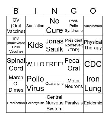 Poliomyelitis Bingo Card