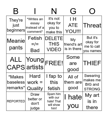 Worst of Deviantart Comments Bingo Card